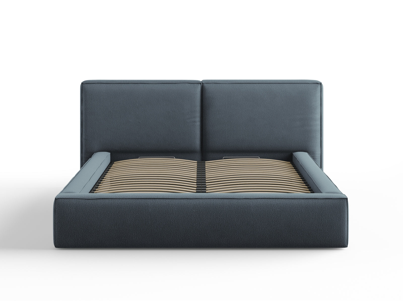 Arendal Storage Bed with Double Headboard (Structured Fabric) - Blue - 160x200