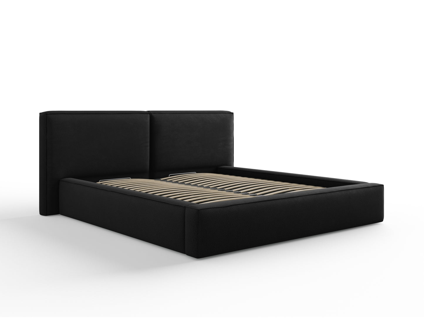 Arendal Storage Bed with Double Headboard (Structured Fabric) - Black - 180x200