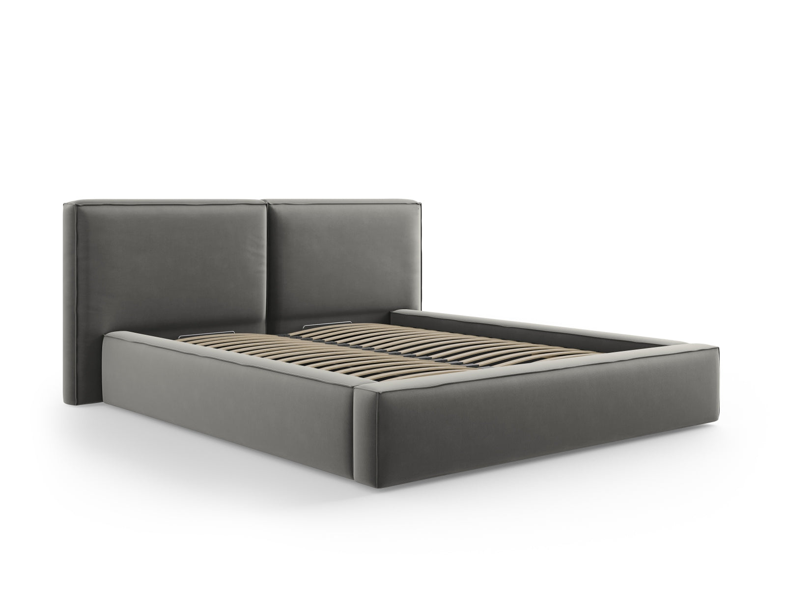 Arendal Storage Bed with Double Headboard (Velvet) - Light Grey - 180x200
