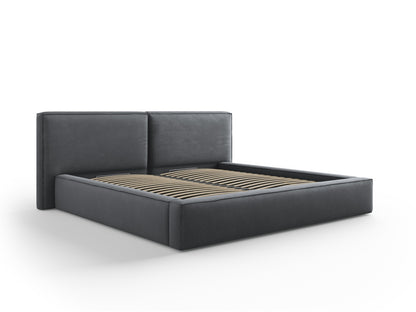 Arendal Storage Bed with Double Headboard (Structured Fabric) - Dark Grey - 200x200