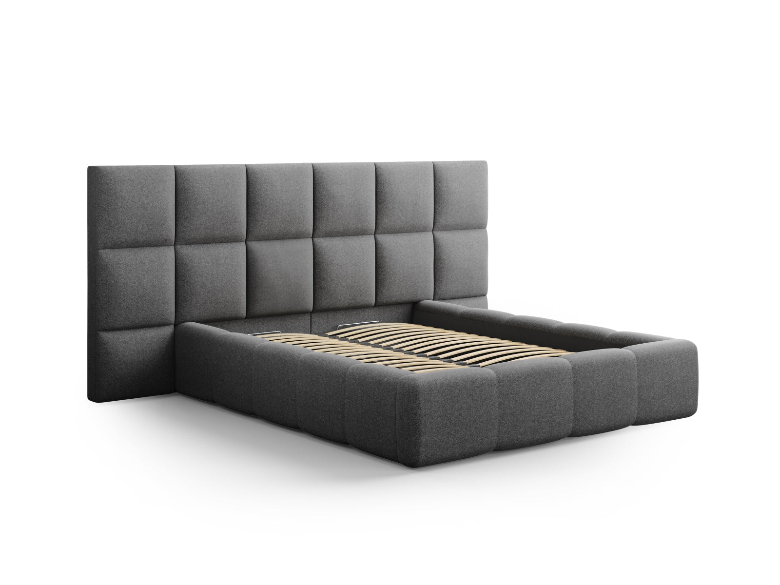 Livigno Storage Bed with Double Headboard - Solid Structured Fabric - Gallery image 3