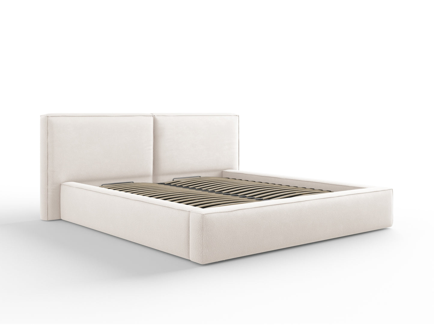 Arendal Storage Bed with Double Headboard (Structured Fabric) - Light Beige - 180x200