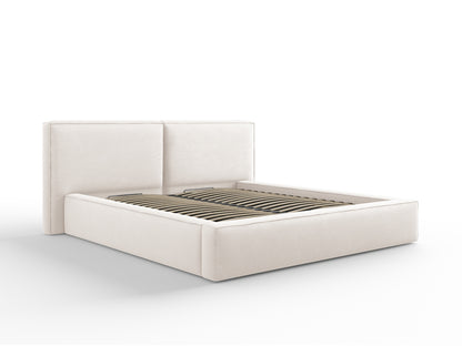Arendal Storage Bed with Double Headboard (Structured Fabric) - Light Beige - 180x200