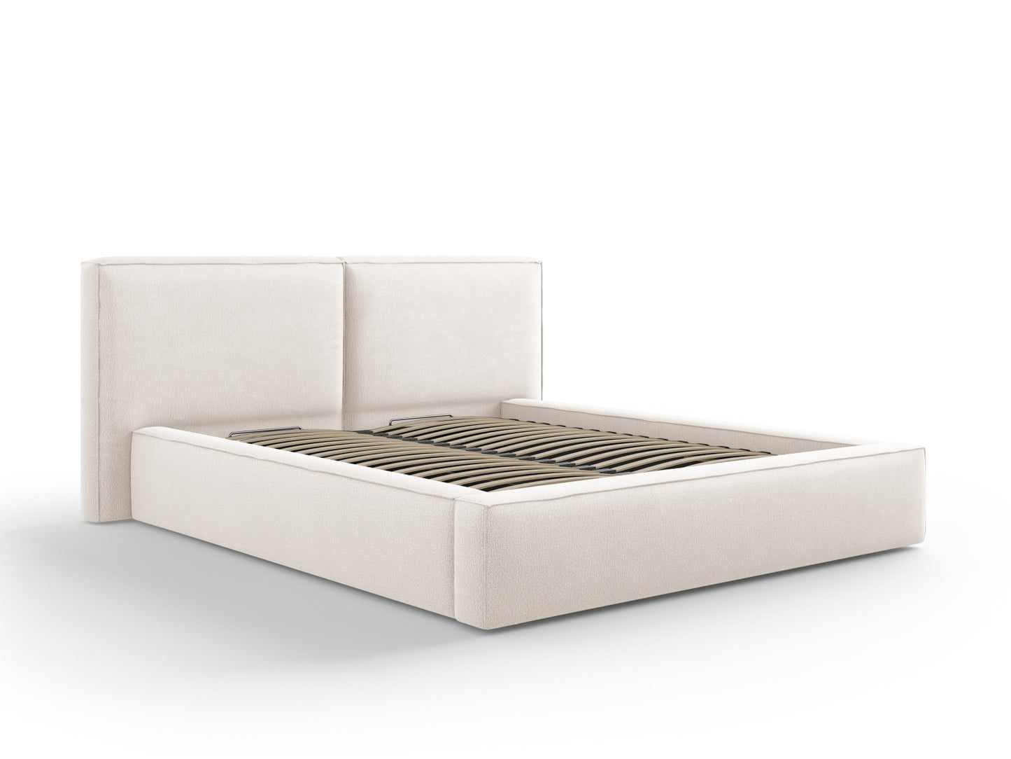 Arendal Storage Bed with Double Headboard (Structured Fabric) - Light Beige - 160x200
