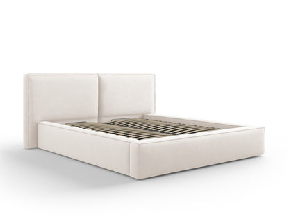 Arendal Storage Bed with Double Headboard (Structured Fabric) - Light Beige - 160x200