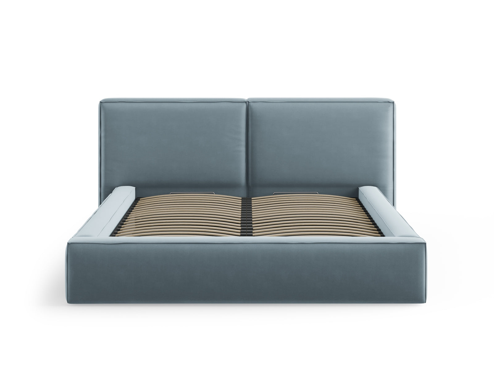 Arendal Storage Bed with Double Headboard (Velvet) - Light Blue - 160x200