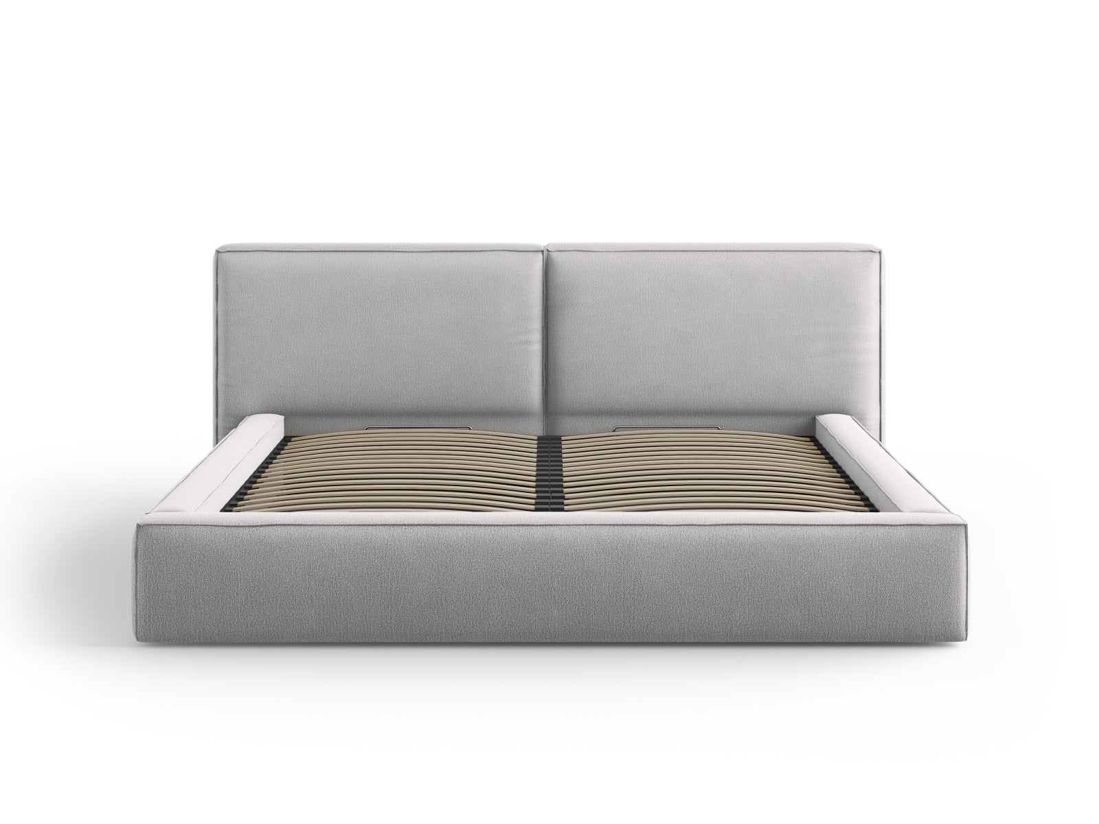 Arendal Storage Bed with Double Headboard (Structured Fabric) - Light Grey - 200x200