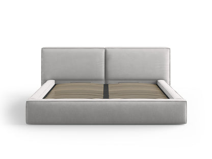 Arendal Storage Bed with Double Headboard (Structured Fabric) - Light Grey - 200x200