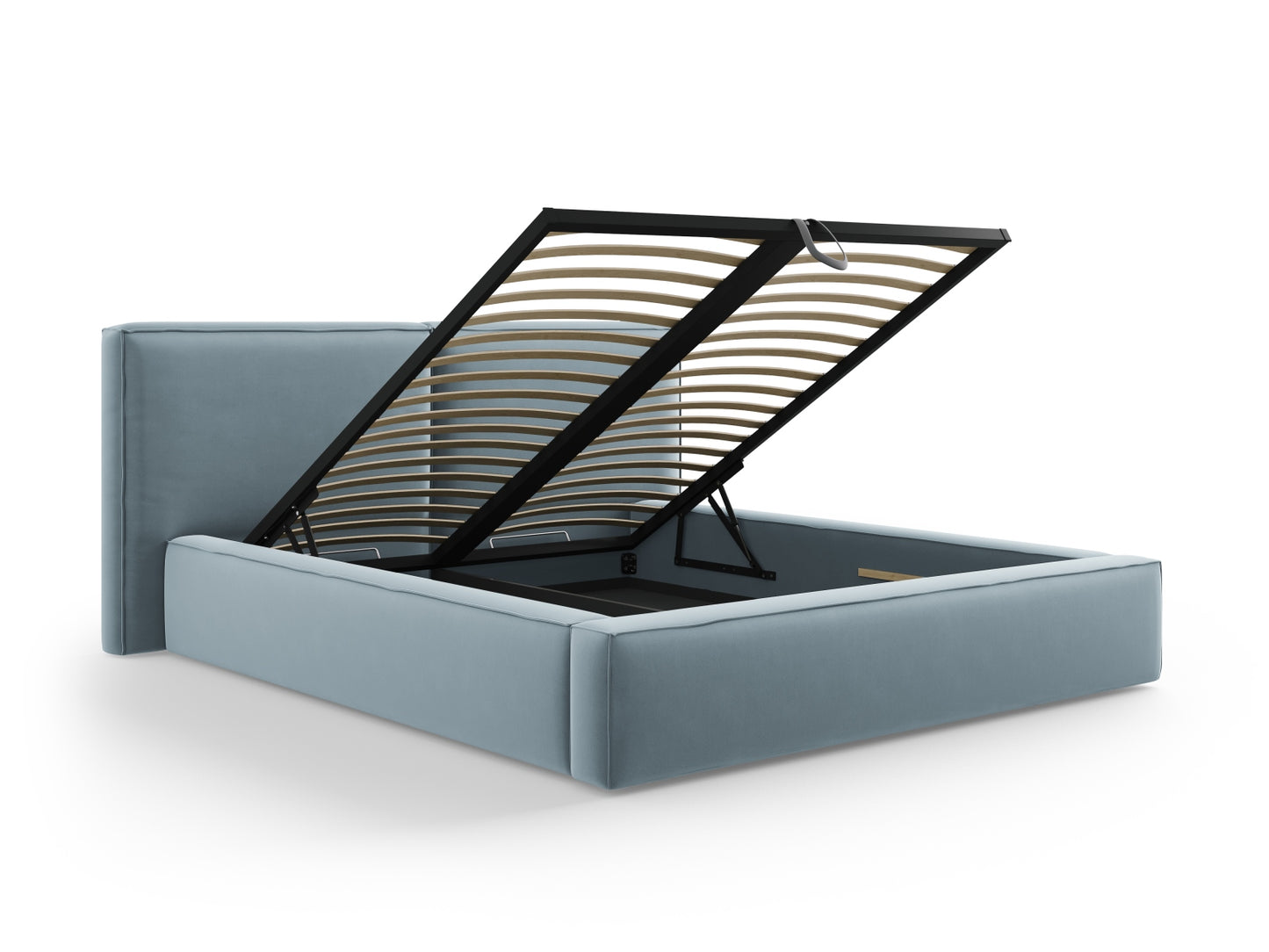 Arendal Storage Bed with Double Headboard (Velvet) - Light Blue - 160x200