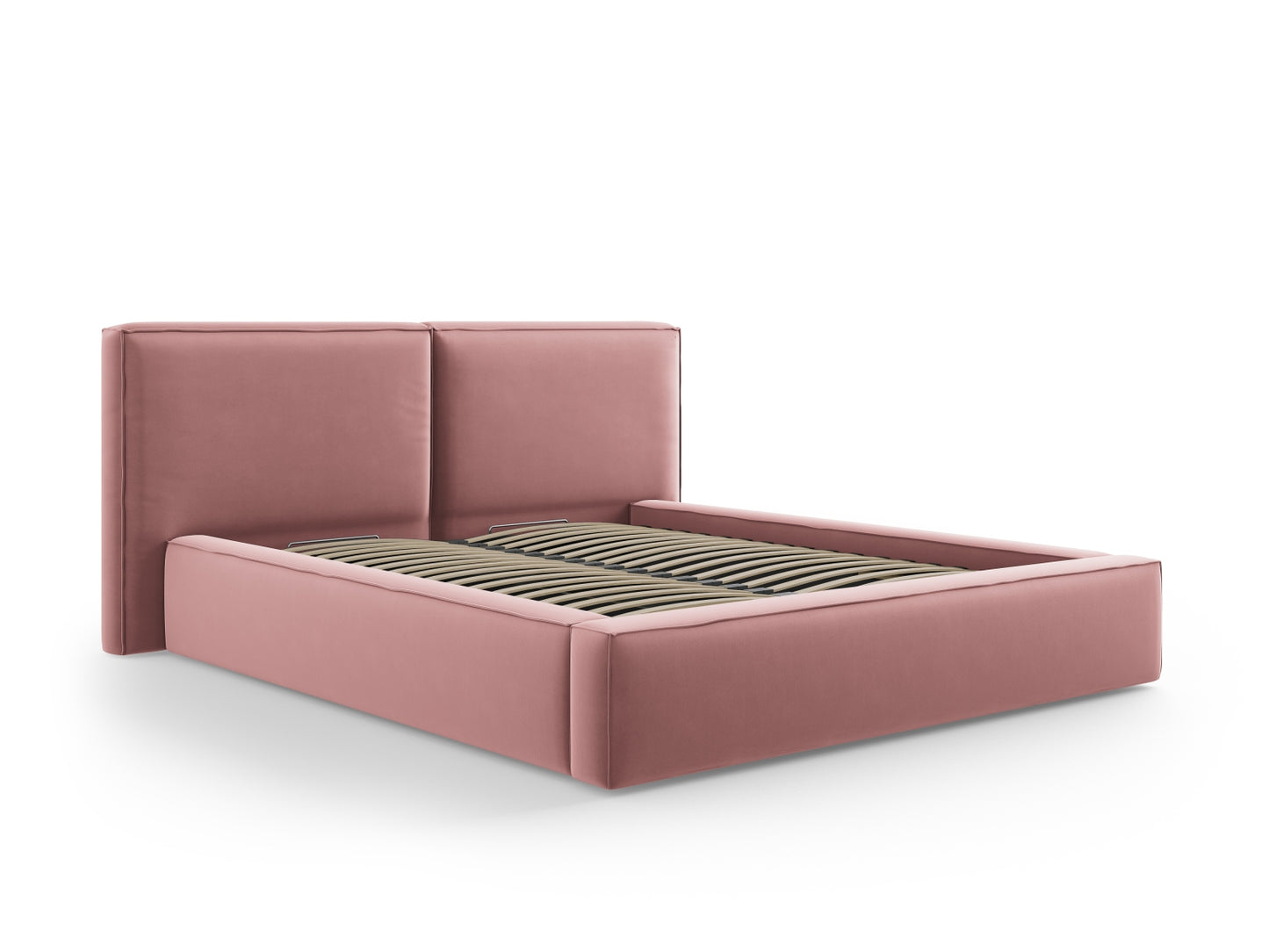 Arendal Storage Bed with Double Headboard (Velvet) - Pink - 200x200