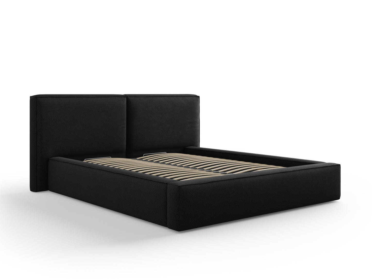 Arendal Storage Bed with Double Headboard (Structured Fabric) - Black - 160x200