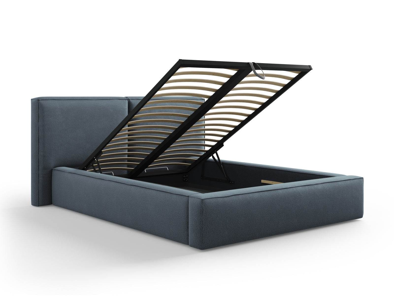 Arendal Storage Bed with Double Headboard (Structured Fabric) - Blue - 140x200
