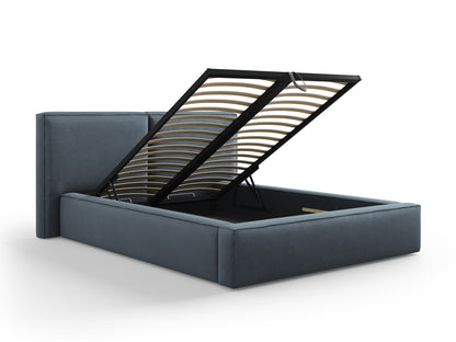 Arendal Storage Bed with Double Headboard (Structured Fabric) - Blue - 140x200
