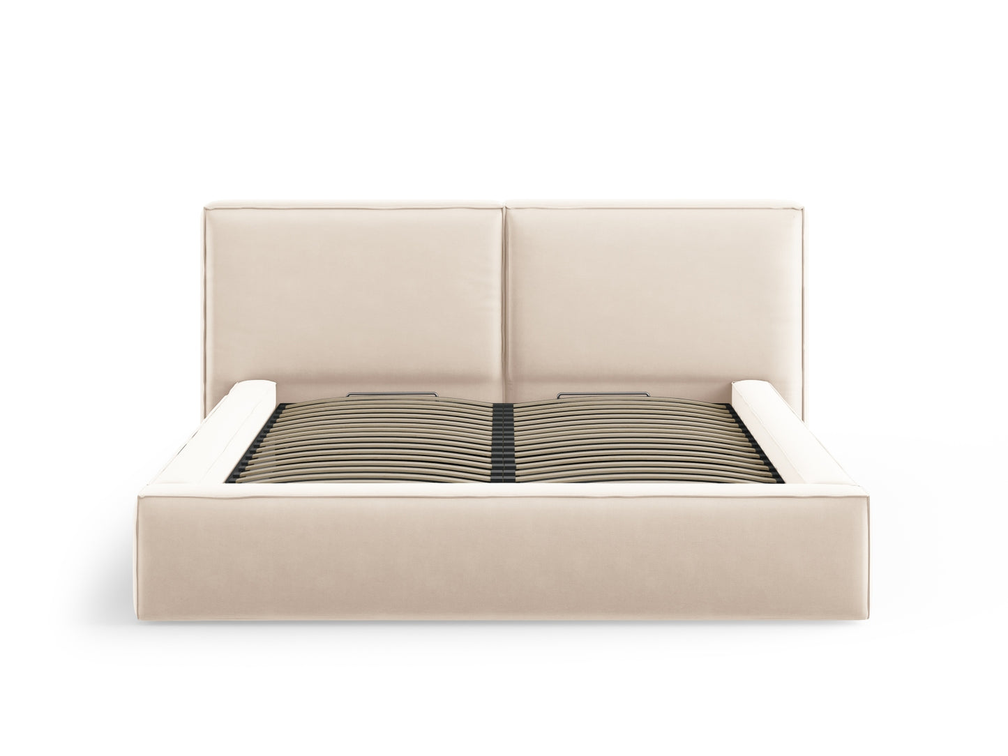 Arendal Storage Bed with Double Headboard (Velvet) - Light Beige - 140x200