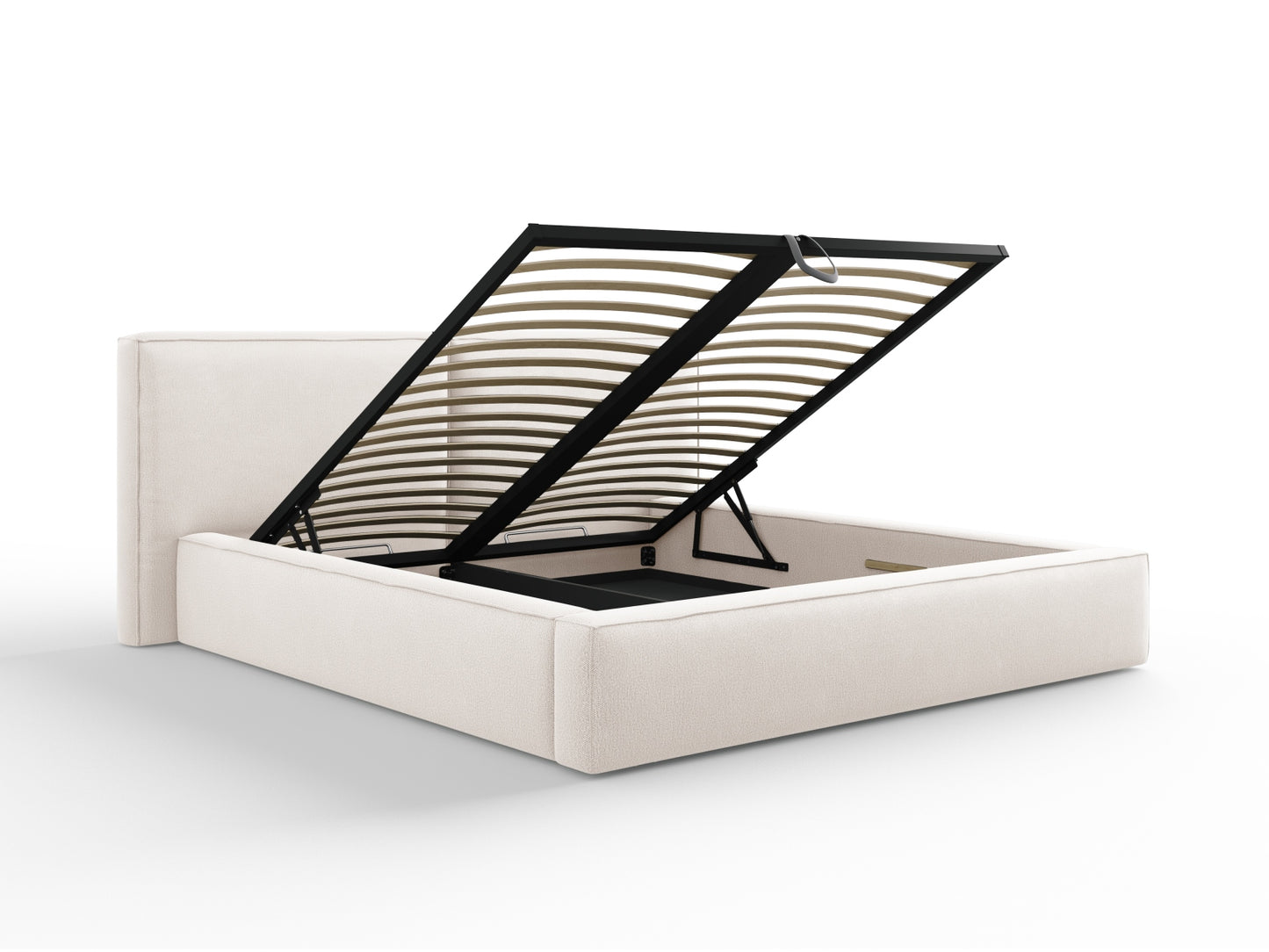 Arendal Storage Bed with Double Headboard (Structured Fabric) - Light Beige - 180x200