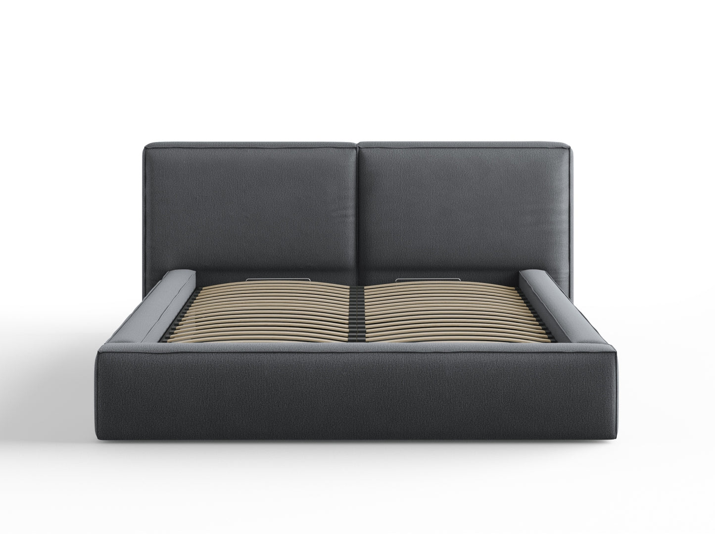 Arendal Storage Bed with Double Headboard (Structured Fabric) - Dark Grey - 160x200