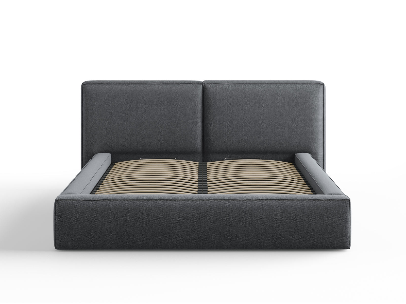 Arendal Storage Bed with Double Headboard (Structured Fabric) - Dark Grey - 160x200