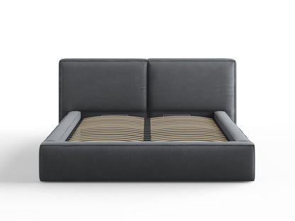 Arendal Storage Bed with Double Headboard (Structured Fabric) - Dark Grey - 160x200