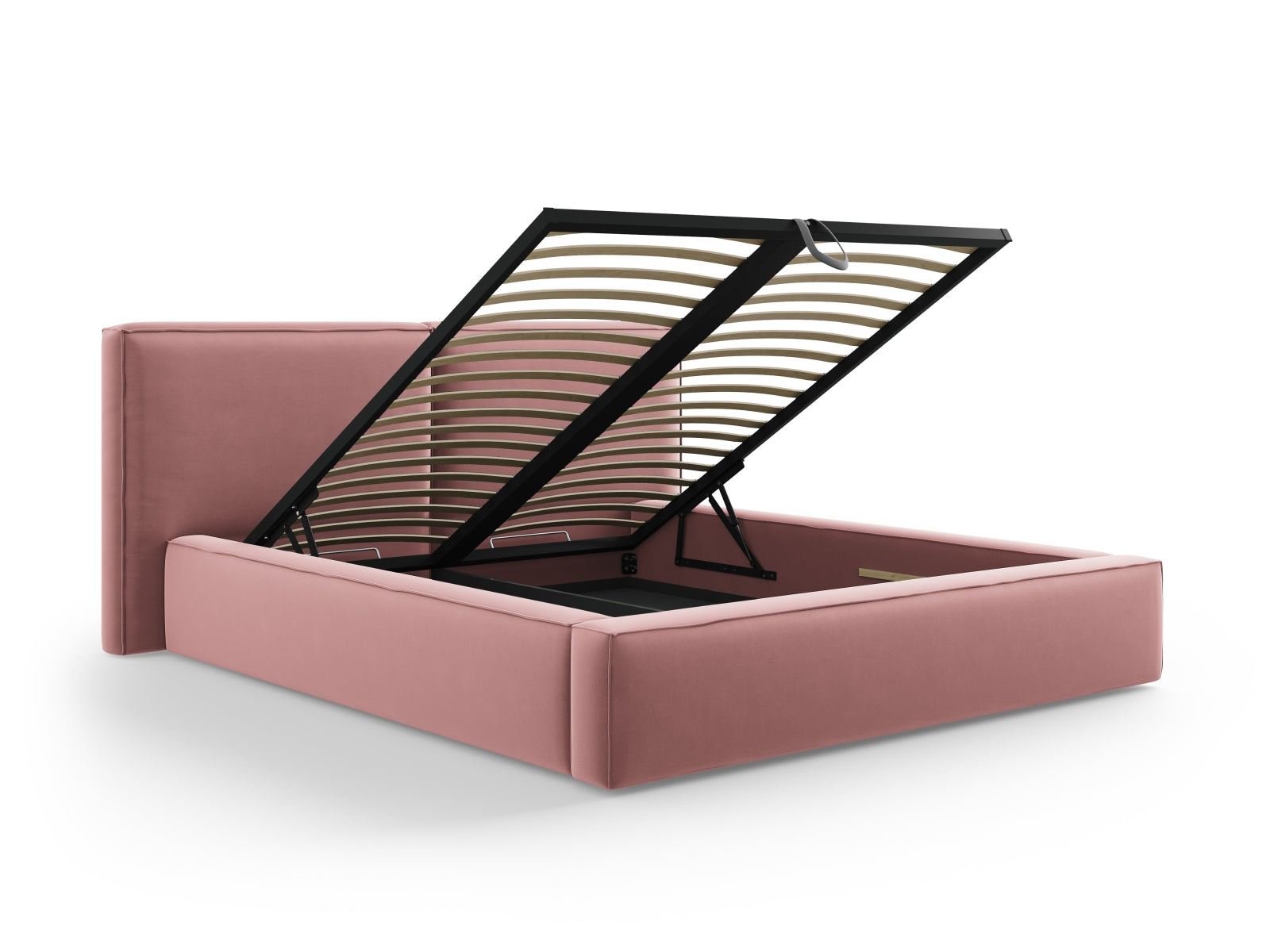 Arendal Storage Bed with Double Headboard (Velvet) - Pink - 160x200