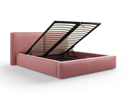 Arendal Storage Bed with Double Headboard (Structured Fabric) - Pink - 160x200