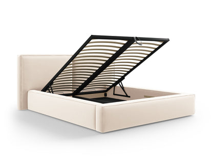 Arendal Storage Bed with Double Headboard (Velvet) - Light Beige - 200x200