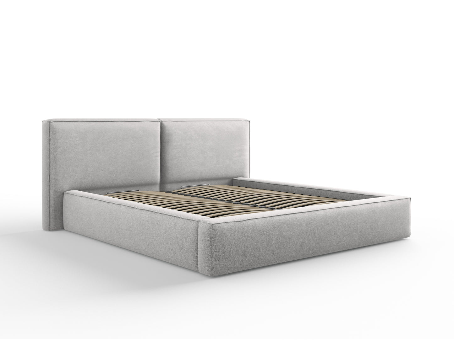 Arendal Storage Bed with Double Headboard (Structured Fabric) - Light Grey - 180x200