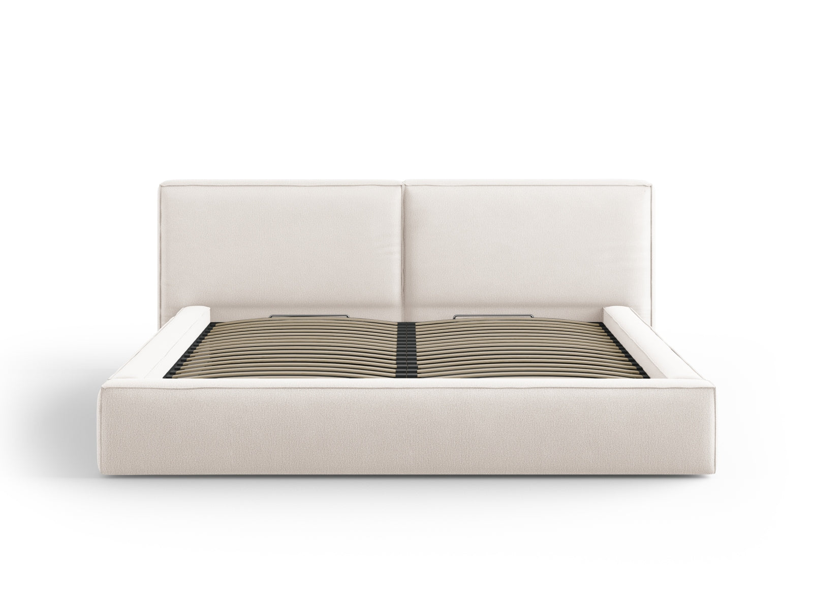 Arendal Storage Bed with Double Headboard (Structured Fabric) - Light Beige - 200x200