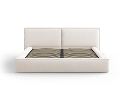 Arendal Storage Bed with Double Headboard (Structured Fabric) - Light Beige - 200x200