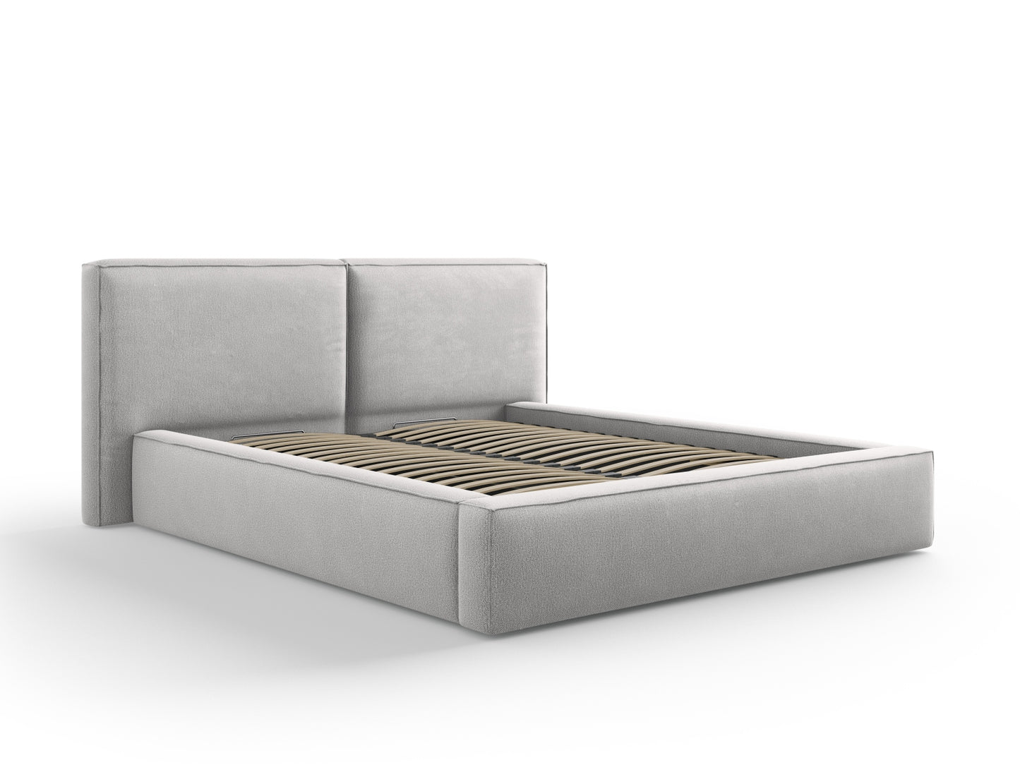 Arendal Storage Bed with Double Headboard (Structured Fabric) - Light Grey - 160x200