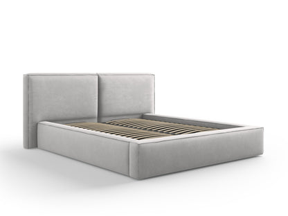 Arendal Storage Bed with Double Headboard (Structured Fabric) - Light Grey - 160x200