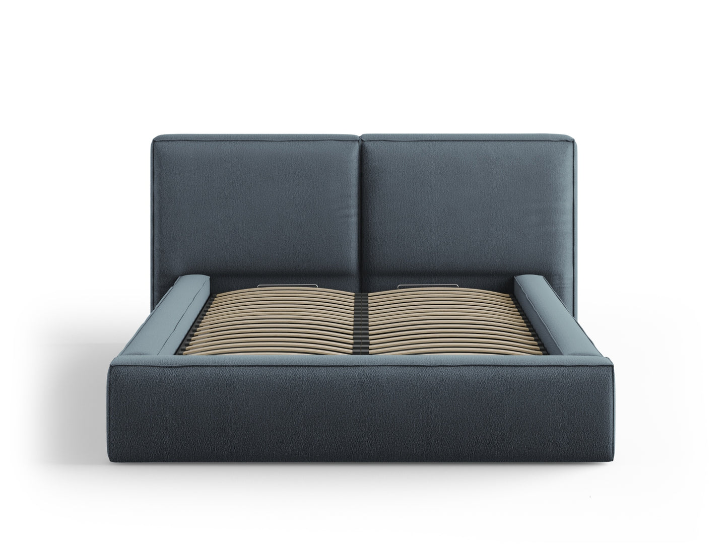 Arendal Storage Bed with Double Headboard (Structured Fabric) - Blue - 140x200
