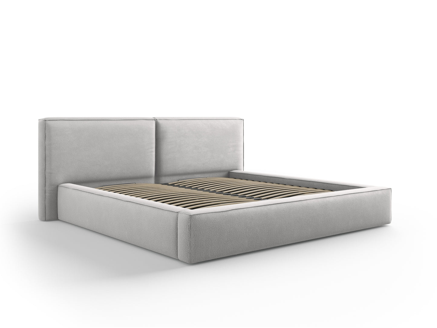 Arendal Storage Bed with Double Headboard (Structured Fabric) - Light Grey - 200x200