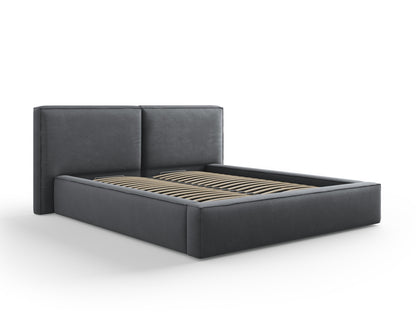 Arendal Storage Bed with Double Headboard (Structured Fabric) - Dark Grey - 160x200