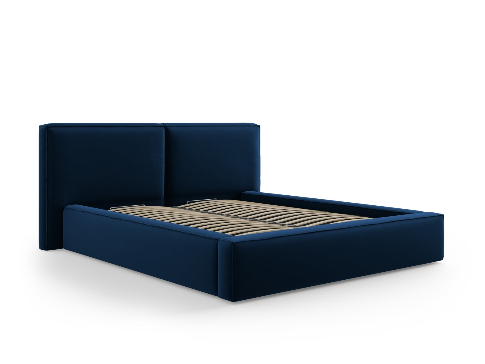 Arendal Storage Bed with Double Headboard (Velvet) - Royal Blue - 160x200