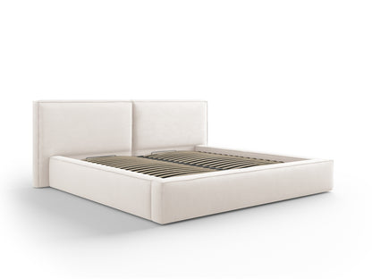 Arendal Storage Bed with Double Headboard (Structured Fabric) - Light Beige - 200x200