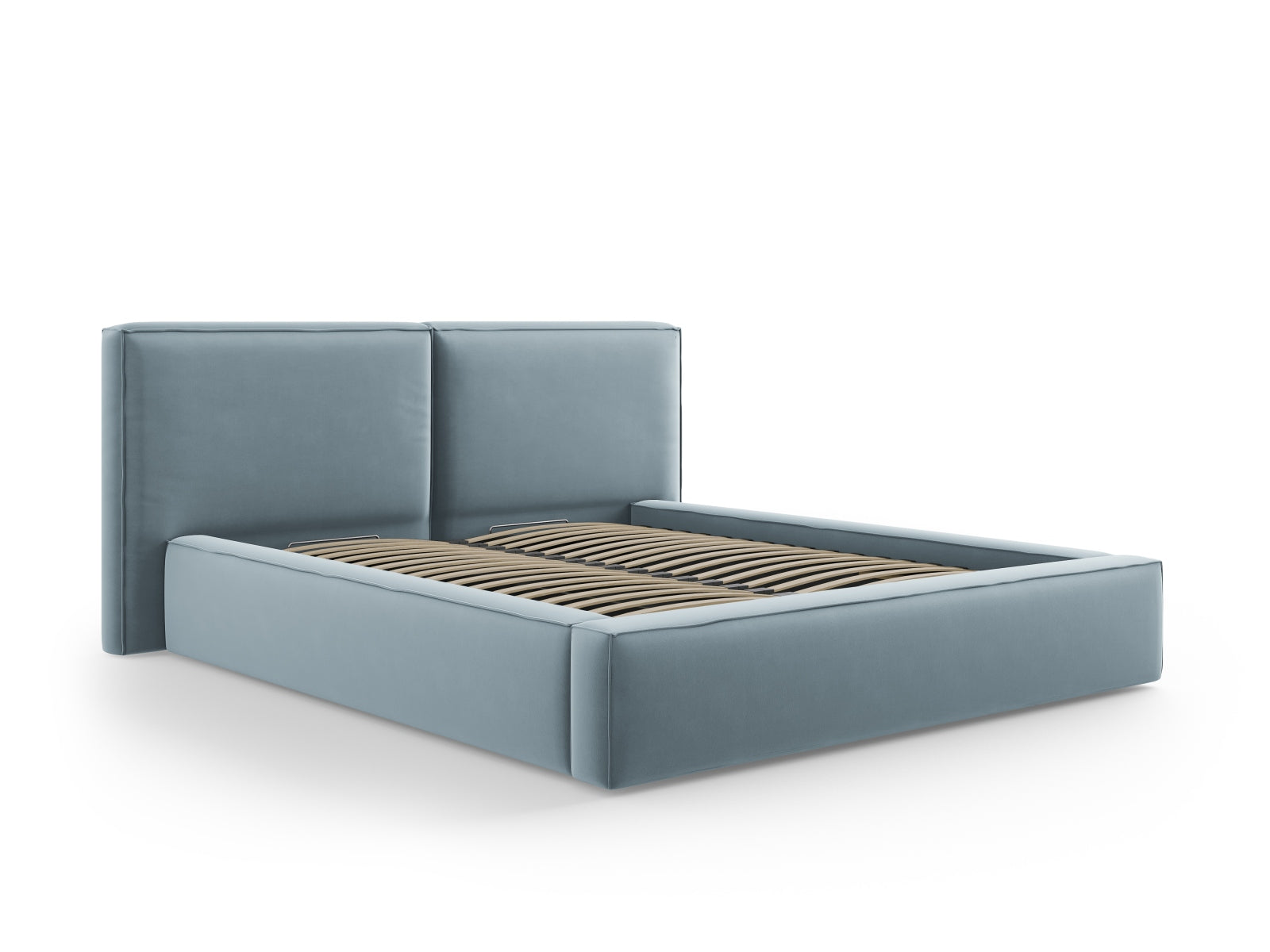 Arendal Storage Bed with Double Headboard (Velvet) - Light Blue - 200x200