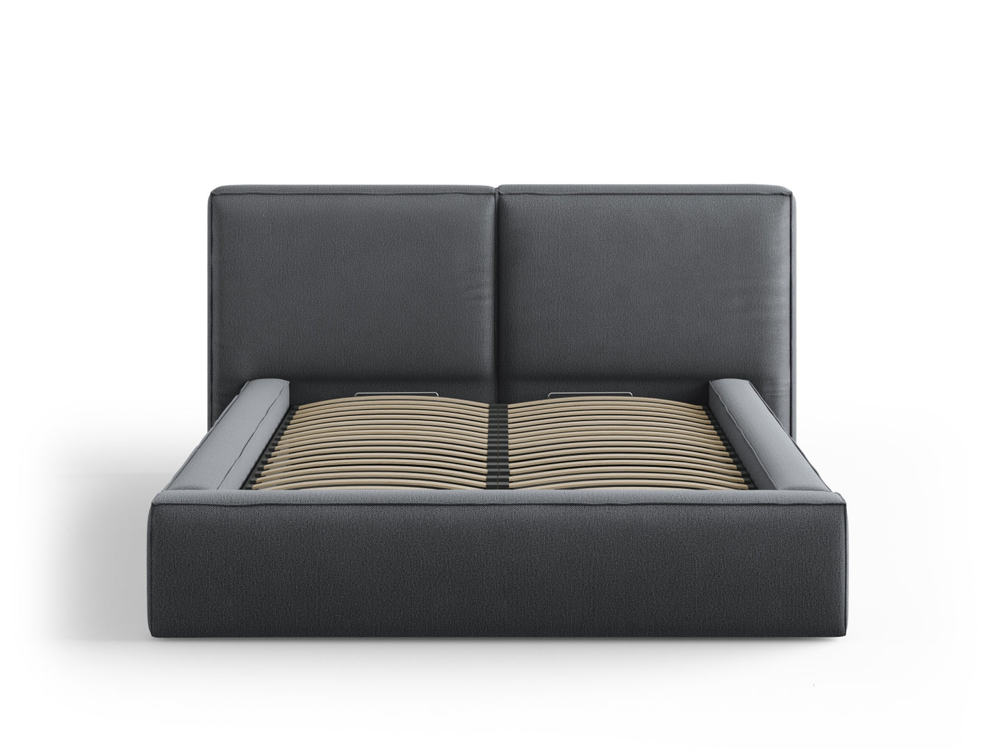 Arendal Storage Bed with Double Headboard (Structured Fabric) - Dark Grey - 140x200