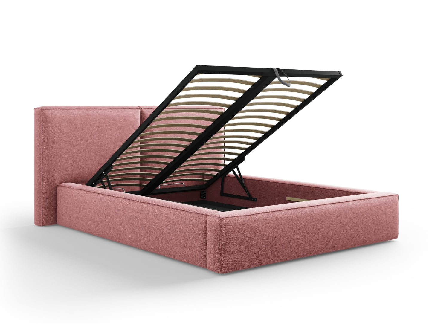 Arendal Storage Bed with Double Headboard (Structured Fabric) - Pink - 140x200