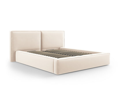 Arendal Storage Bed with Double Headboard (Velvet) - Light Beige - 140x200