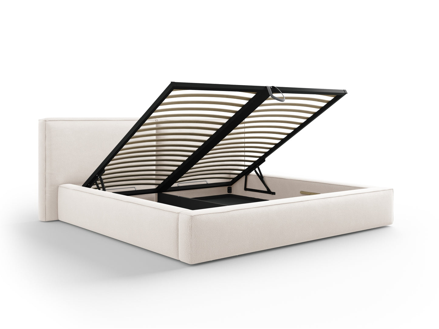 Arendal Storage Bed with Double Headboard (Structured Fabric) - Light Beige - 200x200