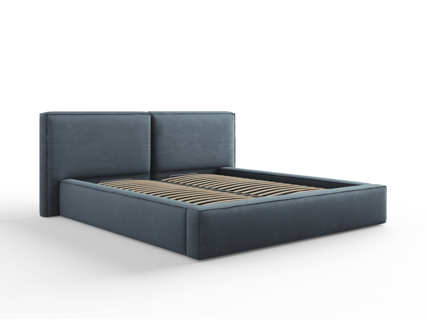 Arendal Storage Bed with Double Headboard (Structured Fabric) - Blue - 180x200