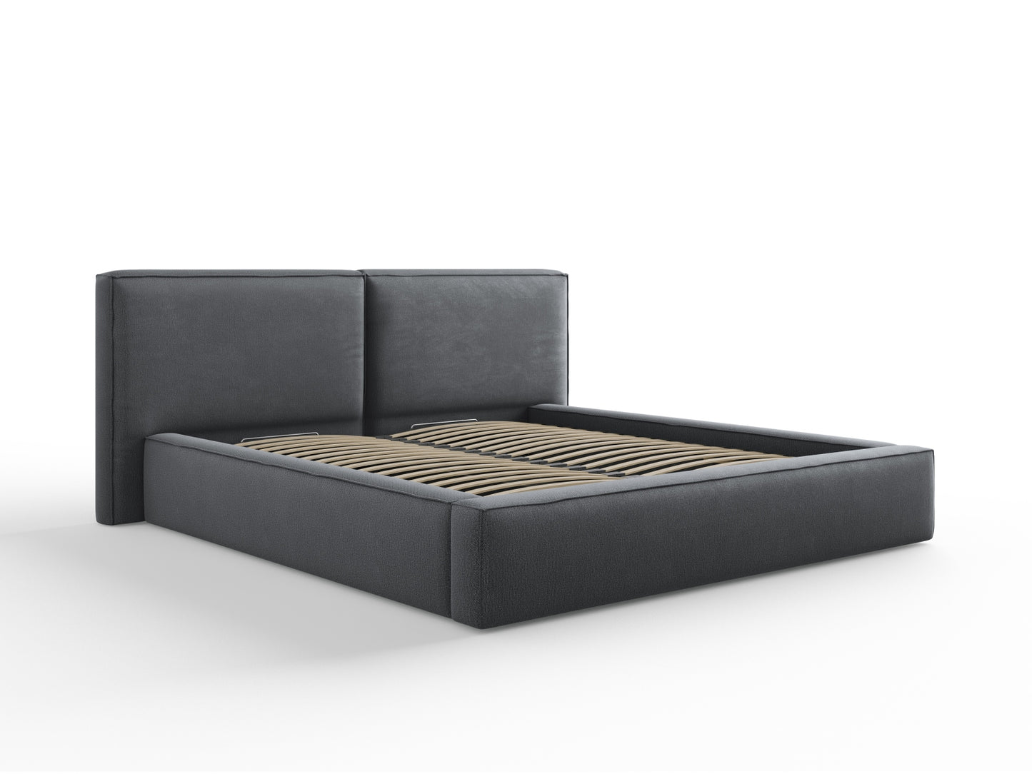 Arendal Storage Bed with Double Headboard (Structured Fabric) - Dark Grey - 180x200