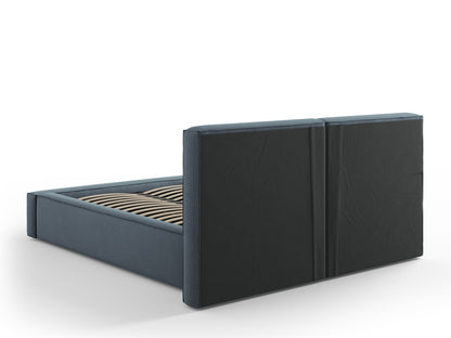 Arendal Storage Bed with Double Headboard (Structured Fabric) - Blue - 140x200