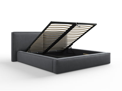 Arendal Storage Bed with Double Headboard (Structured Fabric) - Dark Grey - 180x200