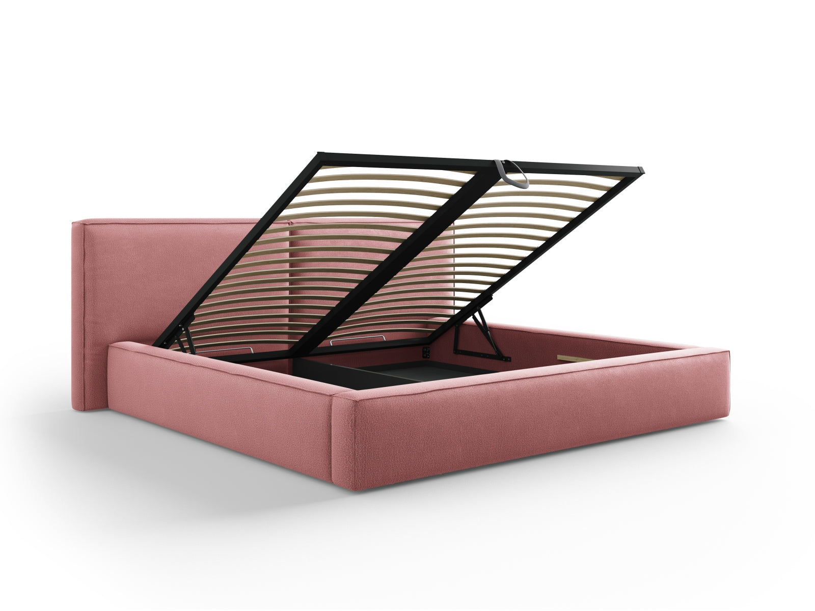 Arendal Storage Bed with Double Headboard (Structured Fabric) - Pink - 200x200