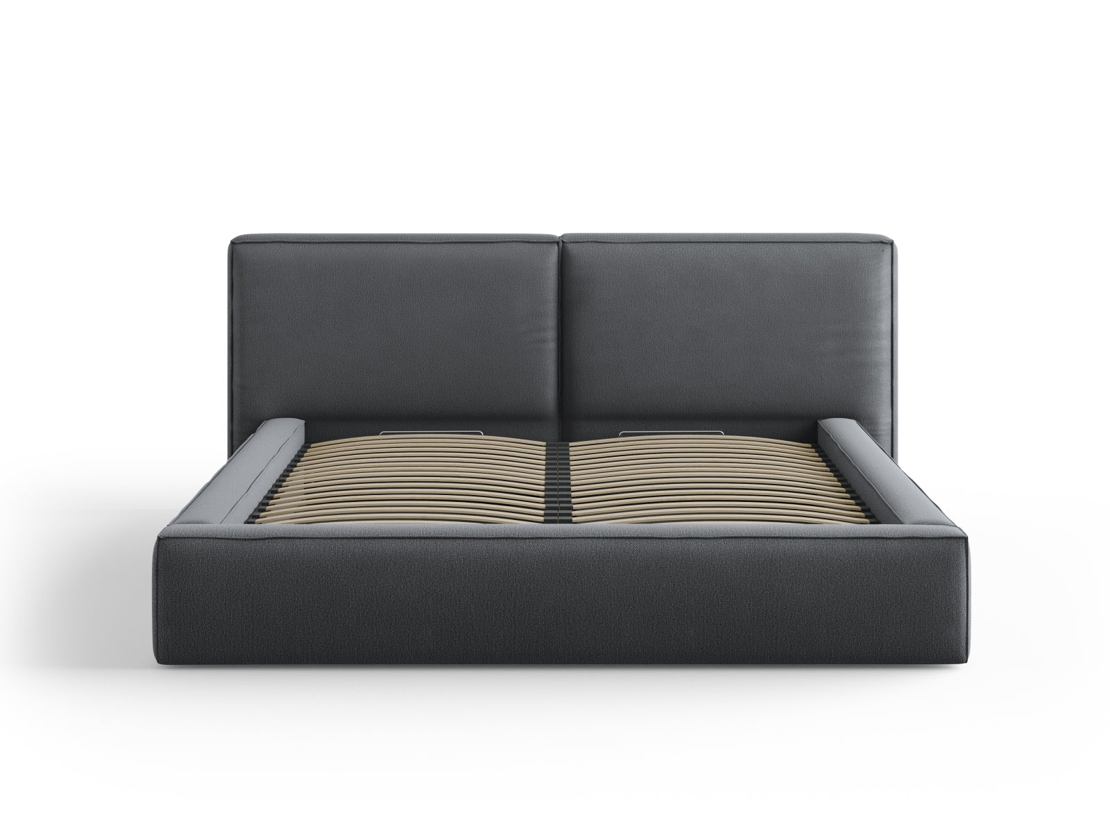 Arendal Storage Bed with Double Headboard (Structured Fabric) - Dark Grey - 180x200