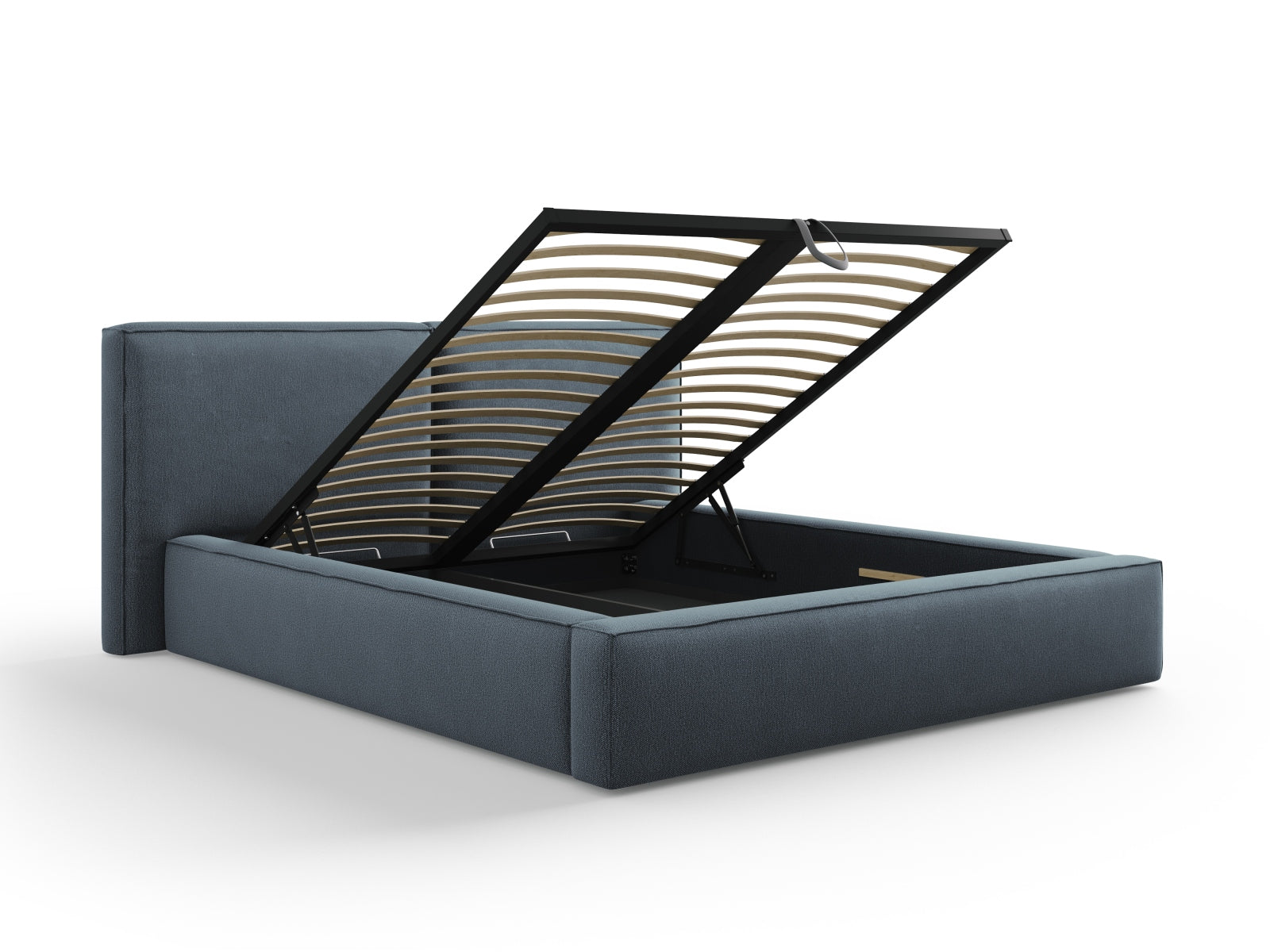 Arendal Storage Bed with Double Headboard (Structured Fabric) - Blue - 160x200