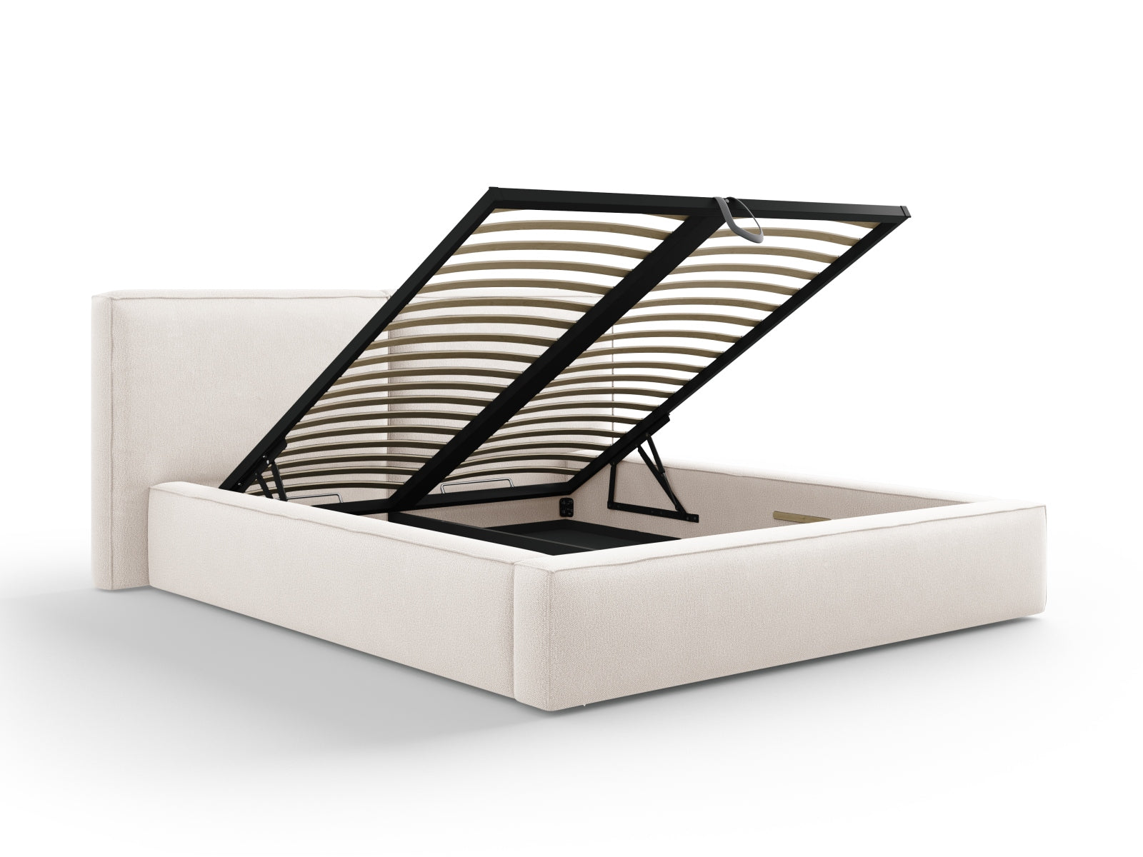 Arendal Storage Bed with Double Headboard (Structured Fabric) - Light Beige - 160x200