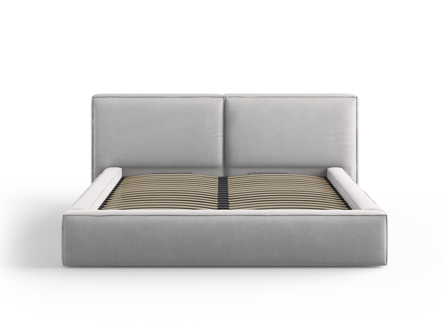 Arendal Storage Bed with Double Headboard (Structured Fabric) - Light Grey - 180x200