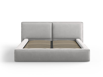 Arendal Storage Bed with Double Headboard (Structured Fabric) - Light Grey - 180x200